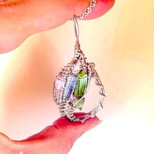 Multi gemstone Silver pendant‎ is overflowing